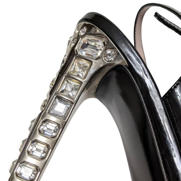 MIU MIU Black Patent Crystal Heeled Platform Peep Toe Sandals 40 - Picture 7 of 13